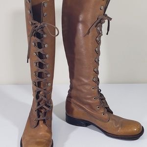 VTG Knee High Lace Up Boots Leather Mens